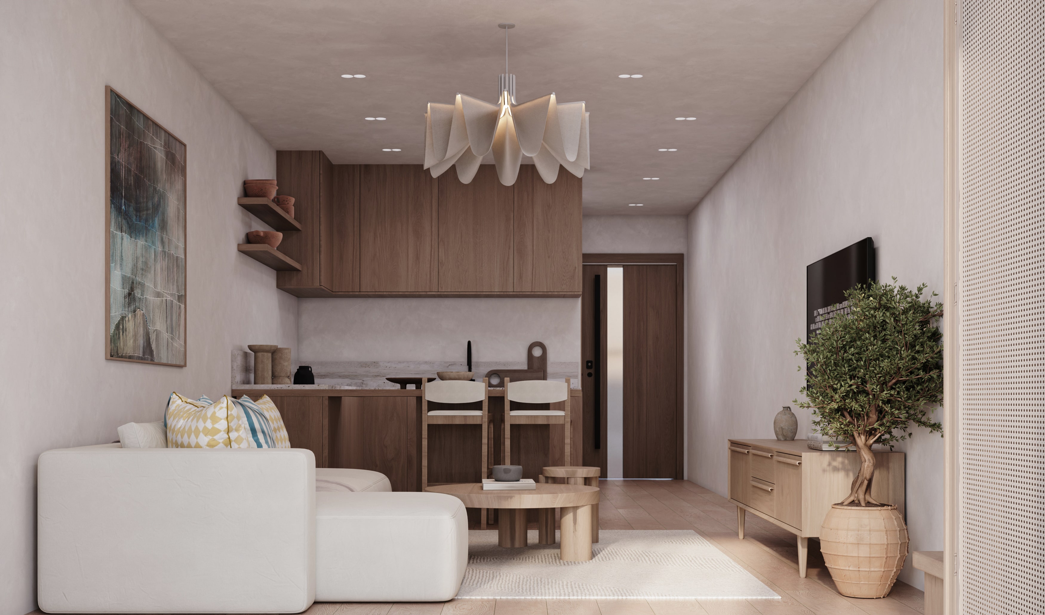 Living and kitchen space at Cliffs Hilton residences Sharm El Sheikh