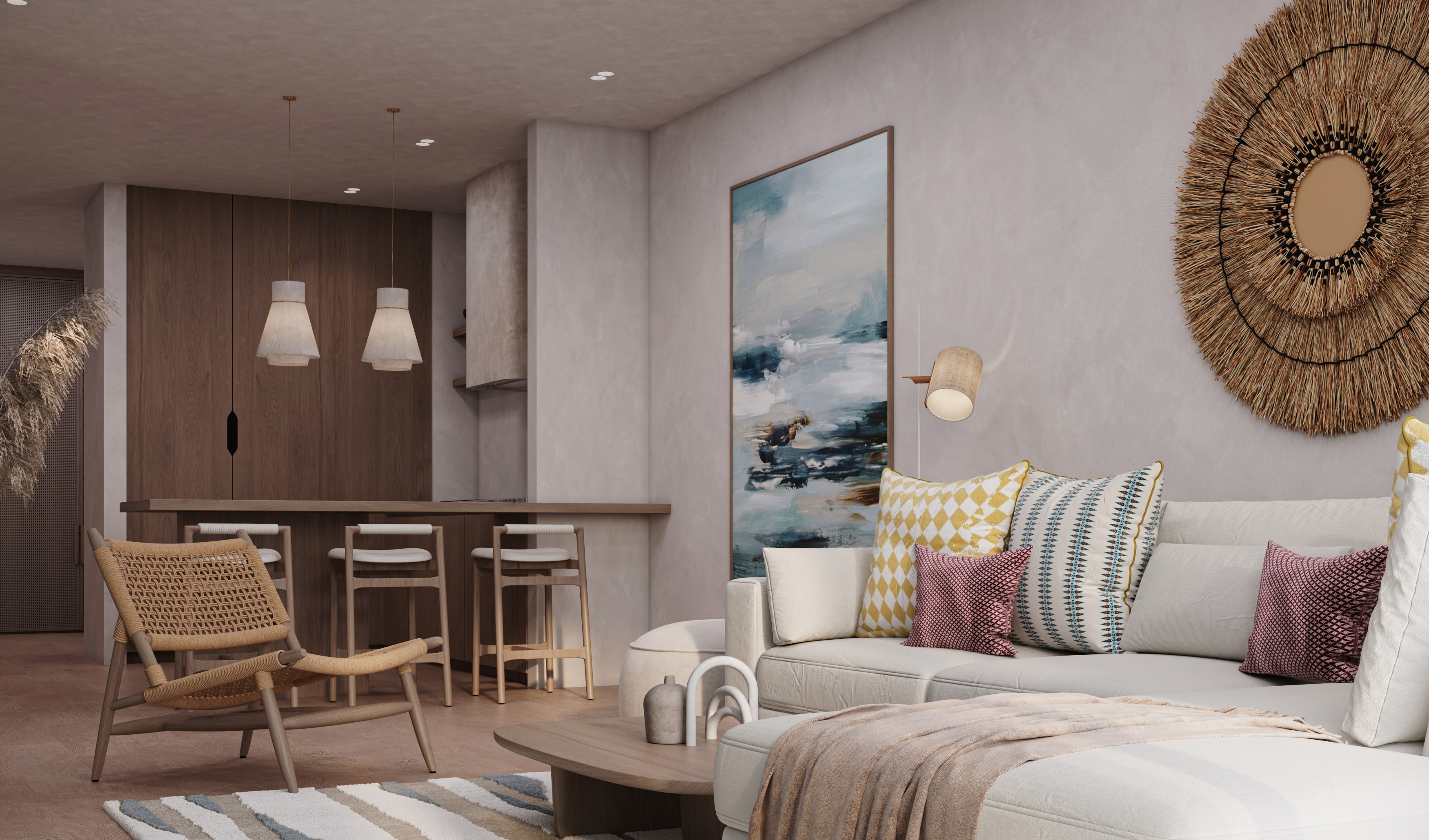 Modern living and kitchen interior at Cliffs Hilton Sharm El Sheikh